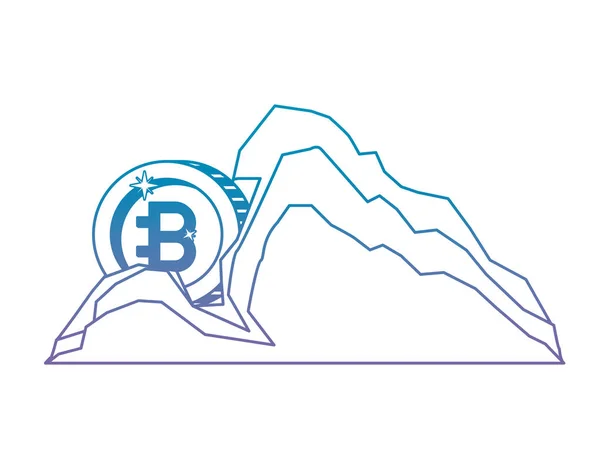 Kryptowaluta Bitcoin pieniądze w górnictwie górskim — Wektor stockowy