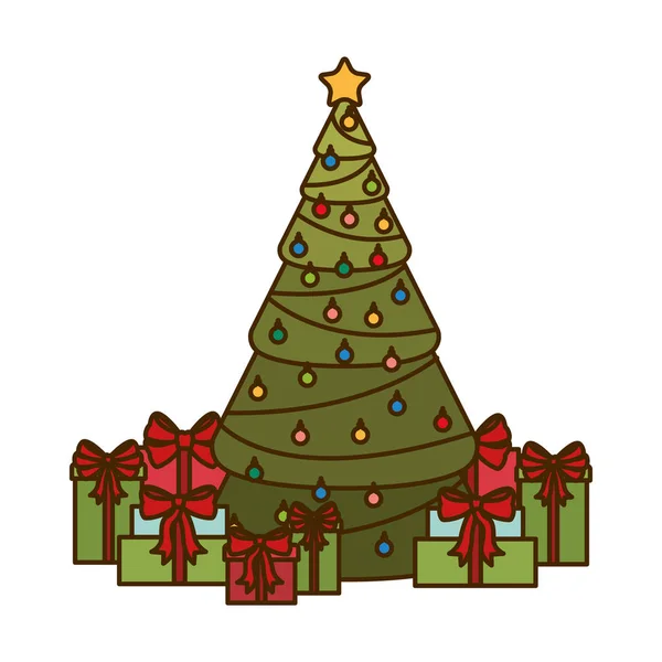 贈り物の孤立したアイコンを持つクリスマスツリー — ストックベクタ