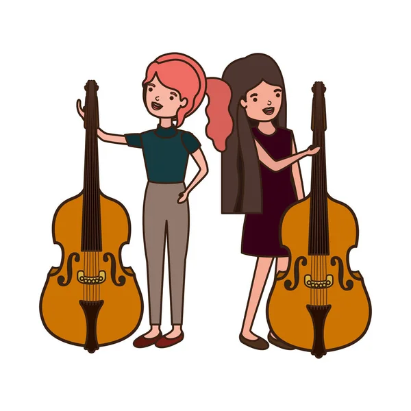 Mulheres com instrumentos musicais caráter — Vetor de Stock