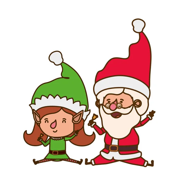 Santa claus com elfo mulher em movimento avatar personagem — Vetor de Stock