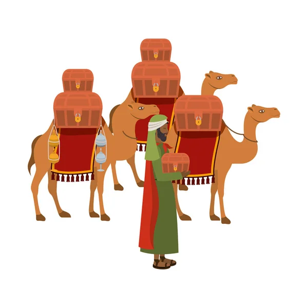 Wise man with camels manger character — Stock Vector