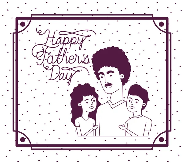 Happy fathers day card with dad and kids — Stock Vector