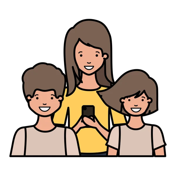 Familie glimlachend en zwaaien avatar personage — Stockvector