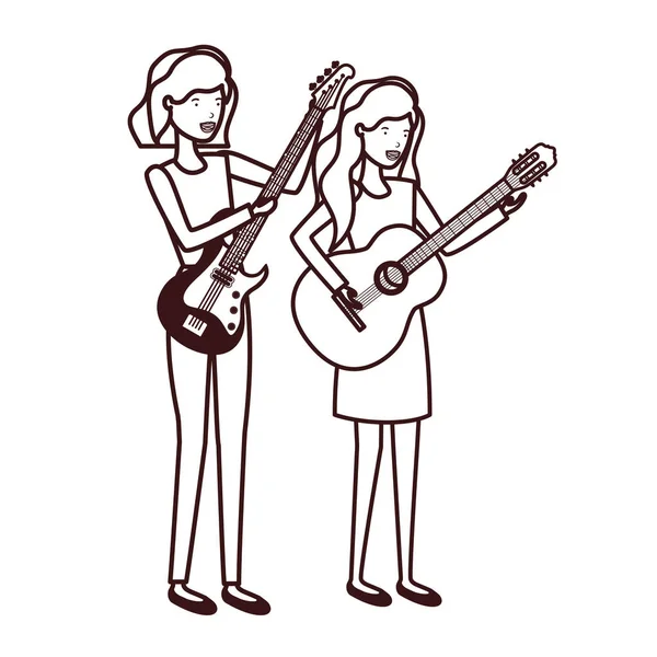 Mujeres con carácter de instrumentos musicales — Vector de stock