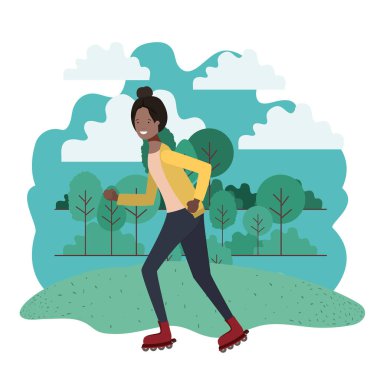 parkta paten pratik siyah kadın