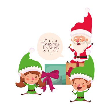 hediye kutuları ile elfler ve noel baba çift