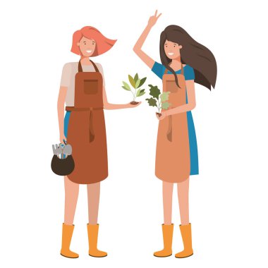 Genç kadın bahçıvanlar gülümseyen avatar karakteri