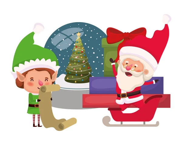 Santa claus and elf with crystal ball — Stock Vector