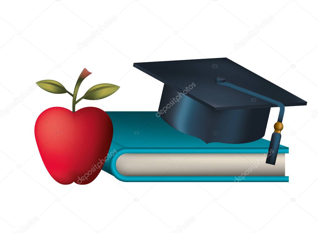 book with hat and apple isolated icon