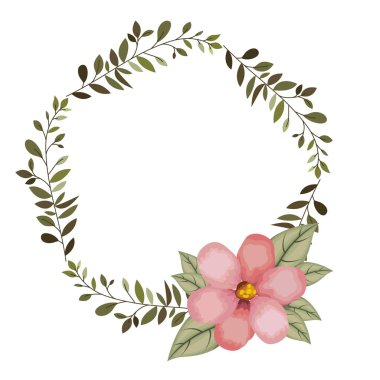 güzel çiçek ve yapraklar dairesel çerçeve