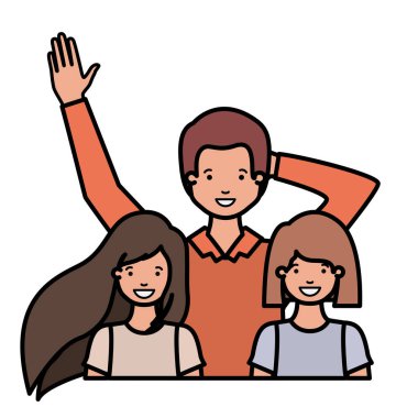 aile gülümseyen ve avatar karakter sallayarak