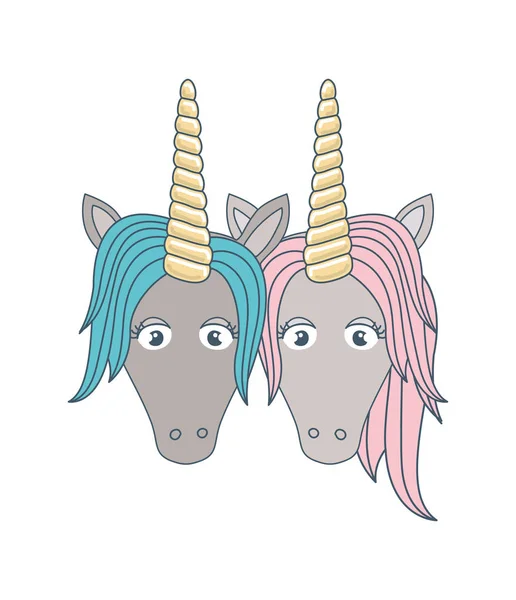 Karakter pasangan unicorn yang lucu - Stok Vektor