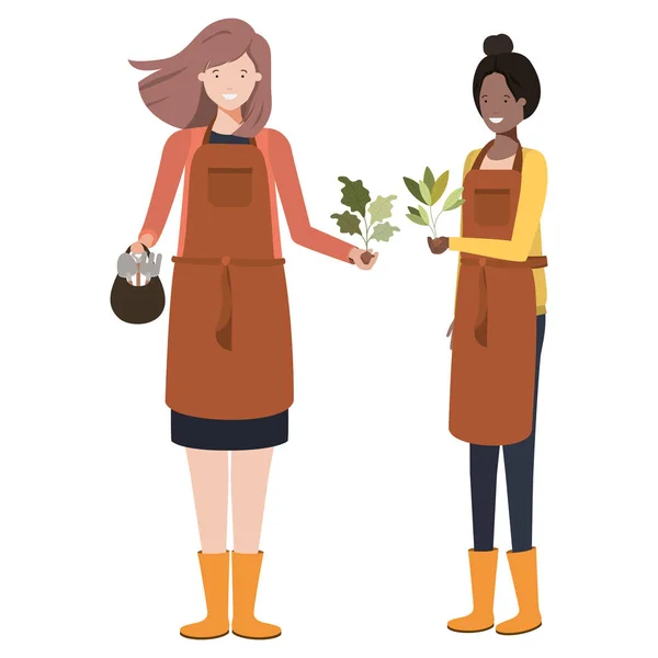 Mujeres jóvenes jardineros sonriendo carácter avatar — Vector de stock