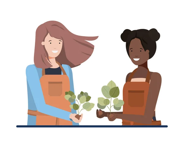 Mujeres jóvenes jardineros sonriendo carácter avatar — Vector de stock