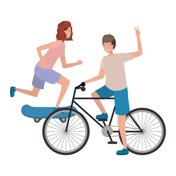 Jeune couple pratiquant le sport avatar personnage — Image vectorielle