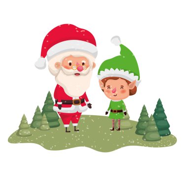 yılbaşı ağaçları ile Elf hareket eden Noel Baba