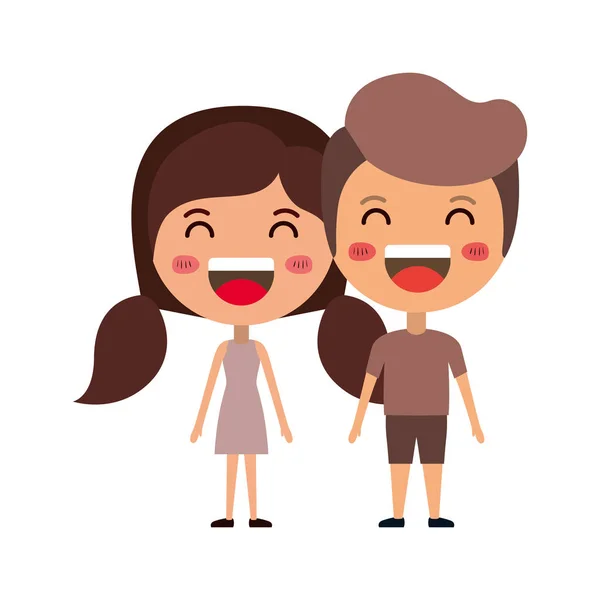 Cartone animato felice coppia personaggi kawaii — Vettoriale Stock