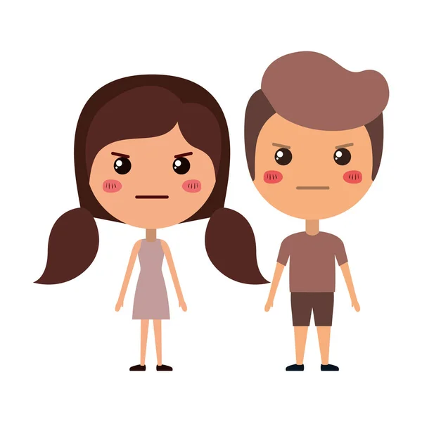 Desenhos animados casal irritado personagens kawaii —  Vetores de Stock