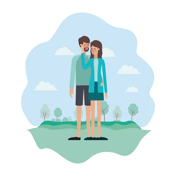 Paar auf dem Park Avatare Zeichen — Stockvektor