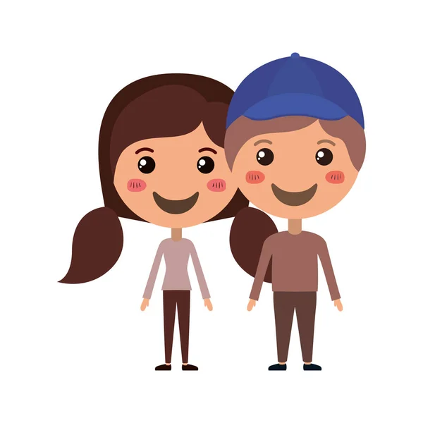 Dibujos animados feliz pareja kawaii personajes — Vector de stock