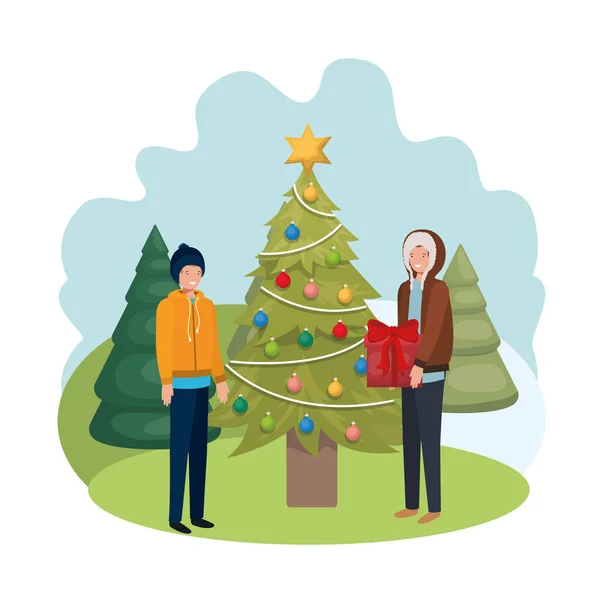 Άνδρες με χριστουγεννιάτικο δέντρο και χαρίσματα avatar — Διανυσματικό Αρχείο
