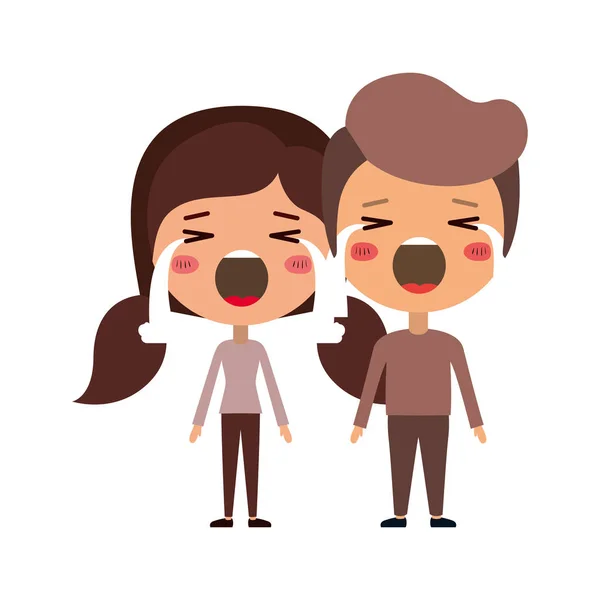 Dessin animé pleurer couple kawaii personnages — Image vectorielle