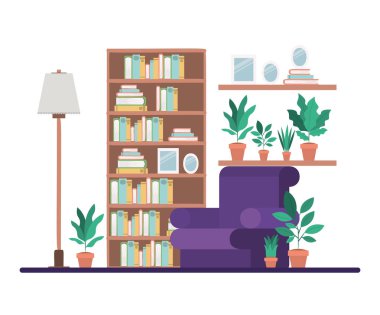 kütüphane sahne ile oturma odası