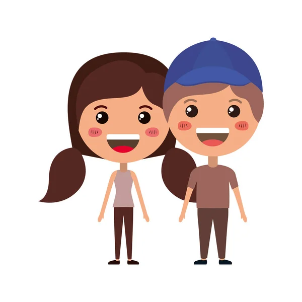 Dibujos animados feliz pareja kawaii personajes — Vector de stock