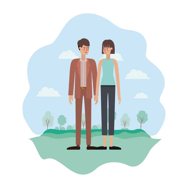 Couple sur le parc avatars personnages — Image vectorielle
