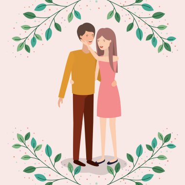 yapraklar taç karakterleri ile aşıklar çift