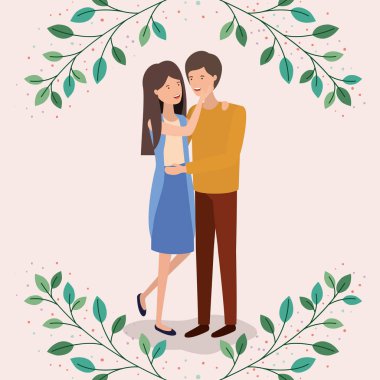 yapraklar taç karakterleri ile aşıklar çift