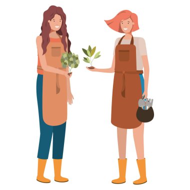 Genç kadın bahçıvanlar gülümseyen avatar karakteri