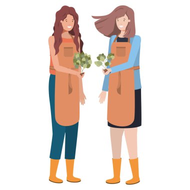 Genç kadın bahçıvanlar gülümseyen avatar karakteri