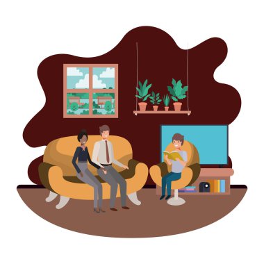 oğlu oturma odasında oturan ile anne-babalar çift