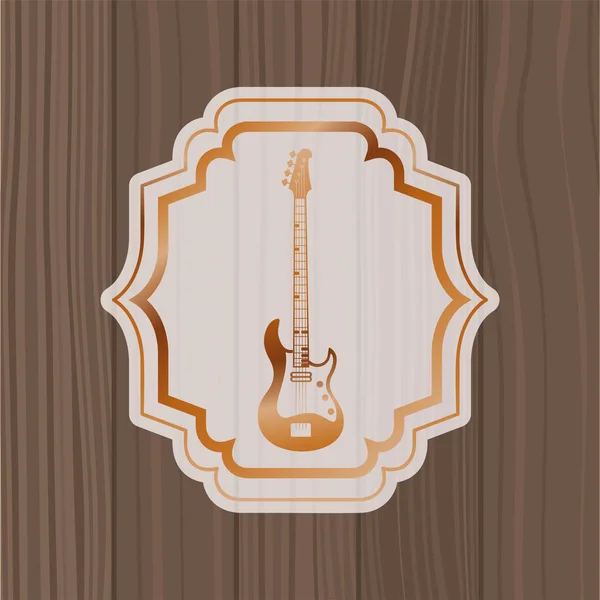 Gitar listrik musik dalam bingkai dengan latar belakang kayu - Stok Vektor