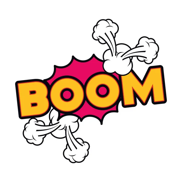 Boom comic words in speech bubble isolated icon — Stock Vector