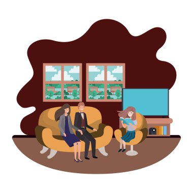 oturma odasında oturan daugether ile anne çift