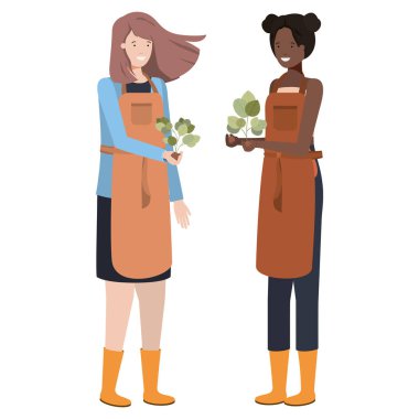 Genç kadın bahçıvanlar gülümseyen avatar karakteri