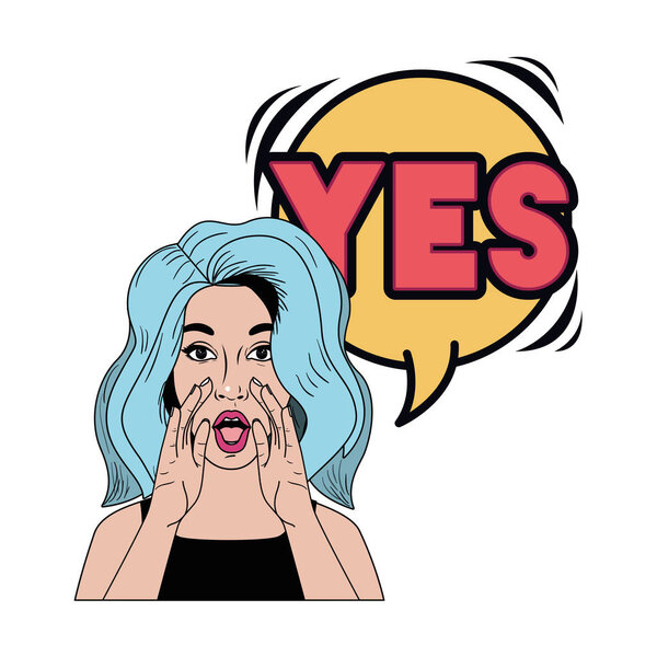 woman with speech bubble about comic