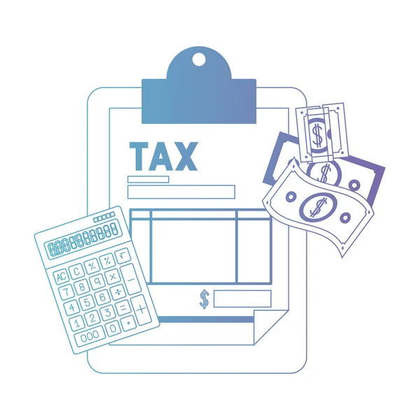 Impuestos portapapeles con calculadora y facturas — Vector de stock