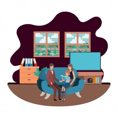 oturma odasında oturan daugether ile anne çift