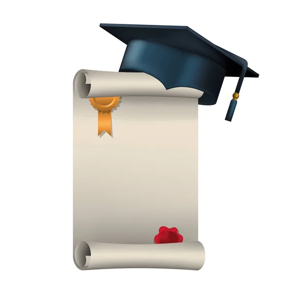 毕业证书与帽子隔离图标 — 图库矢量图片