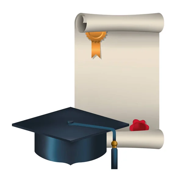 Graduation certificate with hat isolated icon — Stock Vector