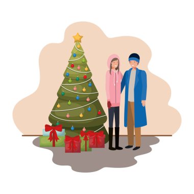 noel ağacı ve hediyeler ile çift