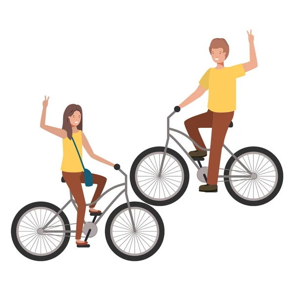 Paar met fiets avatar karakter — Stockvector