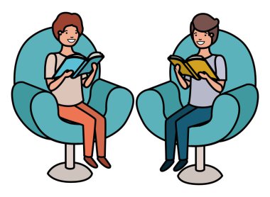 kitap avatar karakteri ile kanepede oturan erkekler