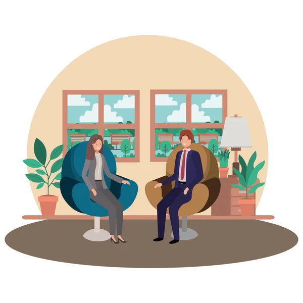 Business couple sitting in livingroom — Stock Vector