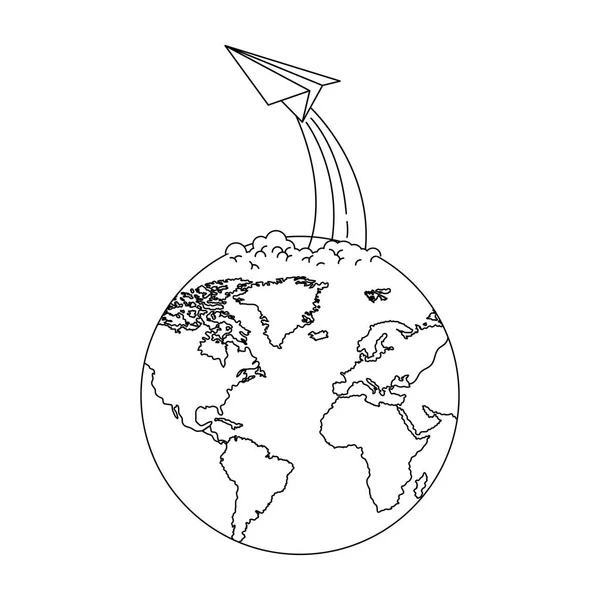 Planète planète Terre avec avion en papier — Image vectorielle