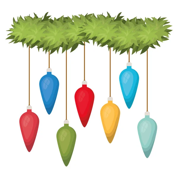 Garland with christmas balls isolated icon — Stock Vector