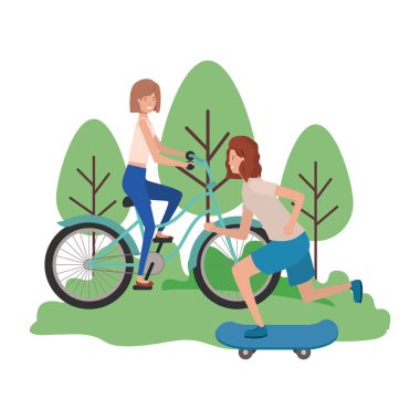 Genç kızlar spor karakterleri çalışıyor.